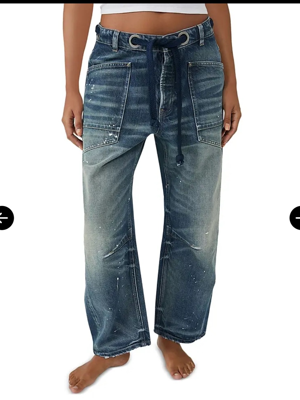Free People We The Free Moxie Paint Splatter Barrel Jeans Rope Tie Carpenter 31 - Picture 2 of 8
